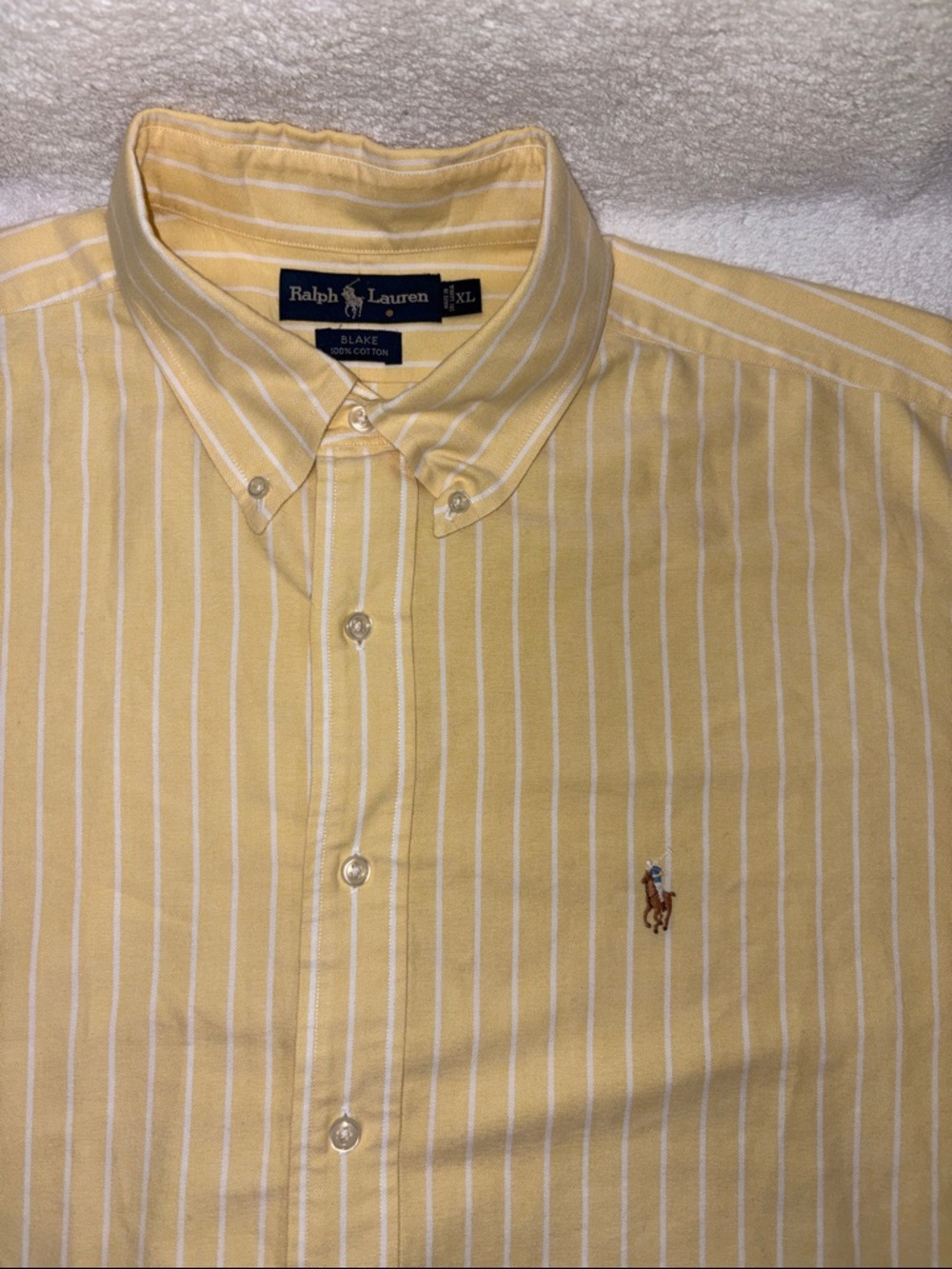 Ralph Lauren vintage Yellow White Striped short sleeve Button-Down Shirt xl
